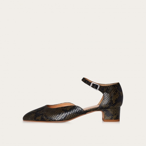 Forte Heels, olive python pattern OUTLET